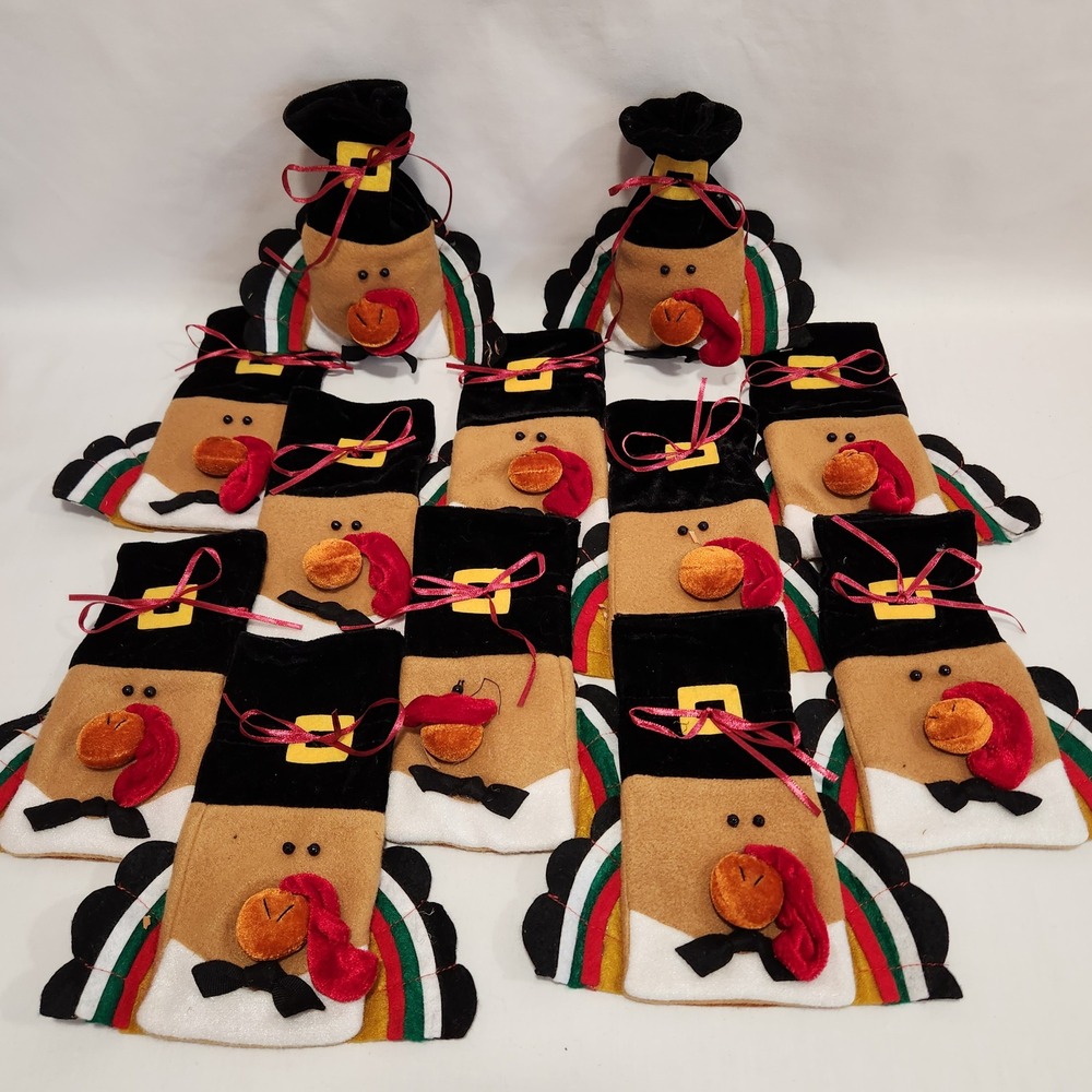 12pc Thanksgiving Turkey Treat Bags Felt Pilgrim Hat‎ Holiday Party Favors Brown